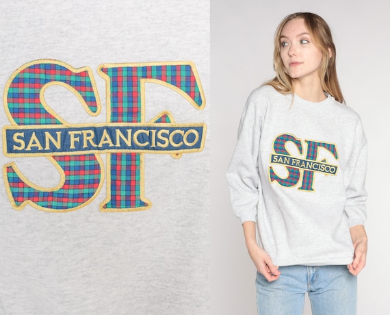 San Francisco Sweatshirt Y2K Plaid SF Sweatshirt Heather Grey California Tourist Graphic Shirt Pullover Crewneck Vintage 00s Medium Large