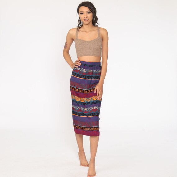 Southwestern Wiggle Skirt 80s Purple Pink Aztec Skirt Boho Hippie Skirt High Waisted Midi Southwest Pencil Skirt Retro Vintage 1980s Small 4