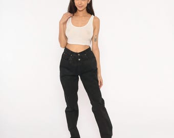 Lawman Western Jeans 90er Jahre Black Denim Hoch taillierte Gerade Bein Baumwolle Mom Jeans Dark Wash Cowgirl Vintage Hose Rodeo Pants Small S