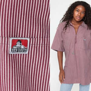 Ben Davis Shirt 90s Red Distressed STRIPED Zip up Tshirt Striped