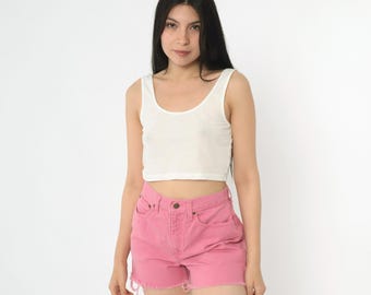 Vintage Pink Jean Shorts 90s Cut Off Denim Shorts High Rise Cutoffs Retro Frayed Summer Bottoms 1990s Small S