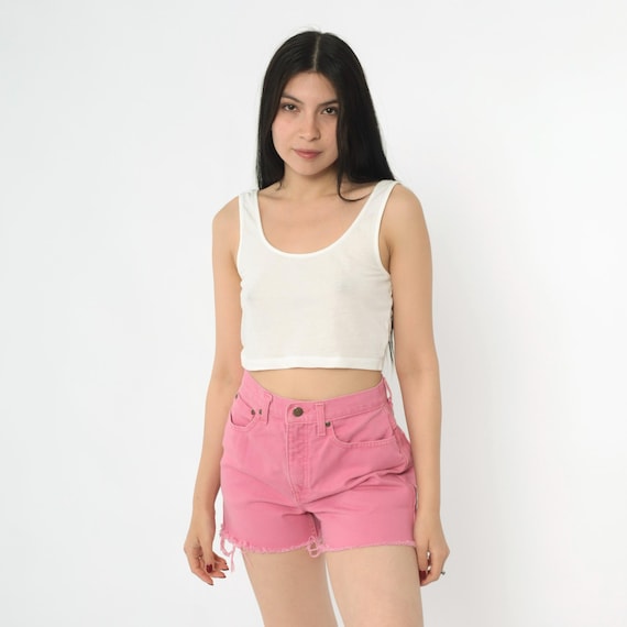 Vintage Pink Jean Shorts 90s Cut Off Denim Shorts High Rise Cutoffs Retro Frayed Summer Bottoms 1990s Small S