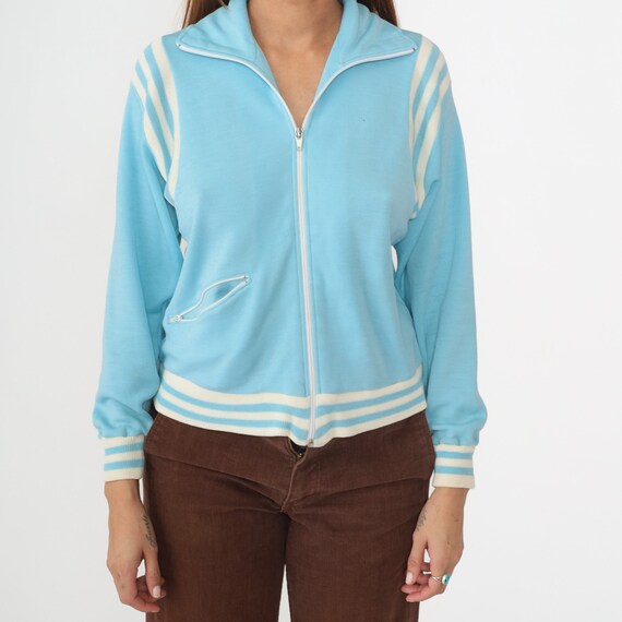Baby Blue Track Jacket 80s Zip Up Sweatshirt Whit… - image 5