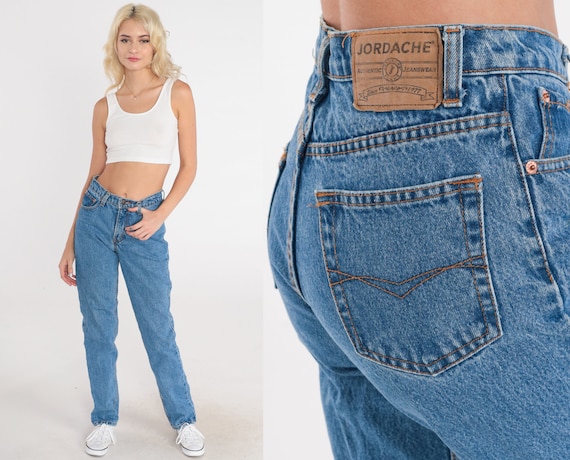 Vintage Jordache Jeans 90s Mom Straight Leg Jeans Mid Rise Waist Slim  Tapered Denim Pants Blue Retro 1990s Extra Small Xs 