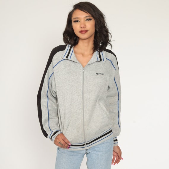 McGregor Track Jacket Grey Zip Up Sweatshirt Striped Jacket 80s Sport Sweatshirt Retro Vintage Tracksuit  Medium Large