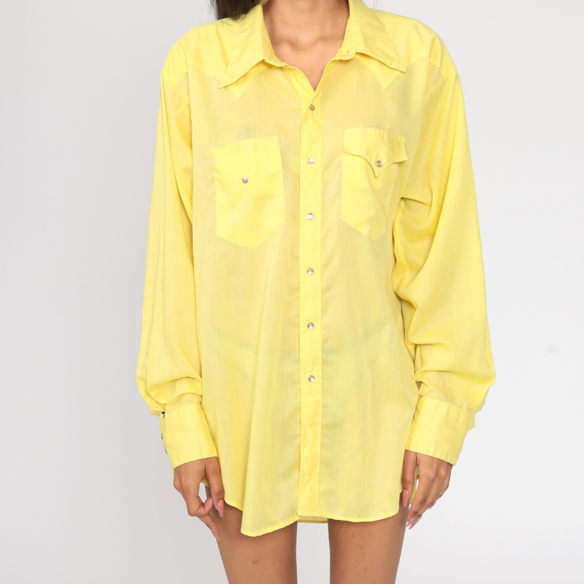 Pearl Snap Shirt Yellow Western Shirt 70s Shirt Rodeo Cowboy Etsy