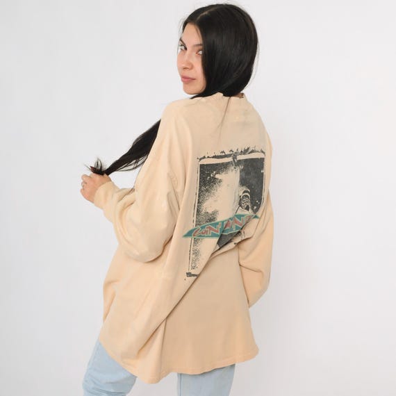 Vintage Crested Butte Snowboard Shirt 90s Goin Down Big Snowboarding Graphic Beige Tee 1990s Long Sleeve Ski Resort Top Men's Extra Large xl