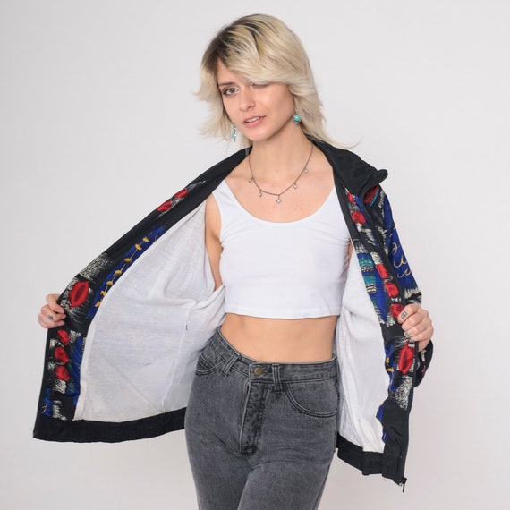 90s Patchwork Windbreaker Black Checkered Abstrac… - image 7