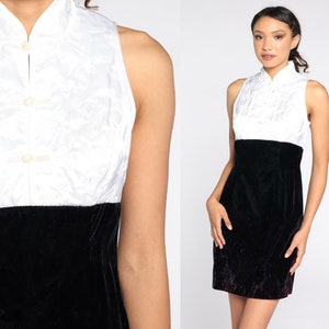 Samt Mini Kleid 90er Jahre Zum Zum Kleid Schwarz Weiß Party Kleid Bodycon Ärmellos Etuikleid Cocktail Vintage Minikleid Small Medium