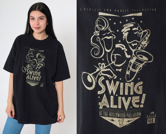 1996 Swing Alive! T-Shirt at the Hollywood Palladium Shirt Music Benefit for Public Television Black Graphic Tee Vintage 90s Extra Large xl