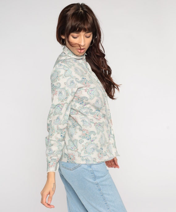 Paisley Blouse 80s Peter Pan Collar Button Up Shi… - image 5