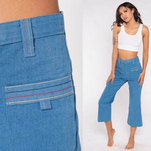 Bell Bottom Jeans 70s Cropped Flare Pants Retro Denim Flares Ankle High Waisted Rise Wide Leg Hippie Blue Jean Vintage 1970s Extra Small xs