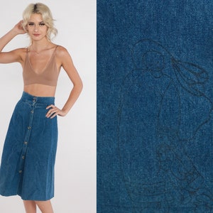 Denim Midi Rock 90er Jahre Blau Jeansrock Jeansrock Jeansrock High Waist A-Linie Retro Basic Schlicht Schlicht Blau Vintage 1990s Extra Small xs