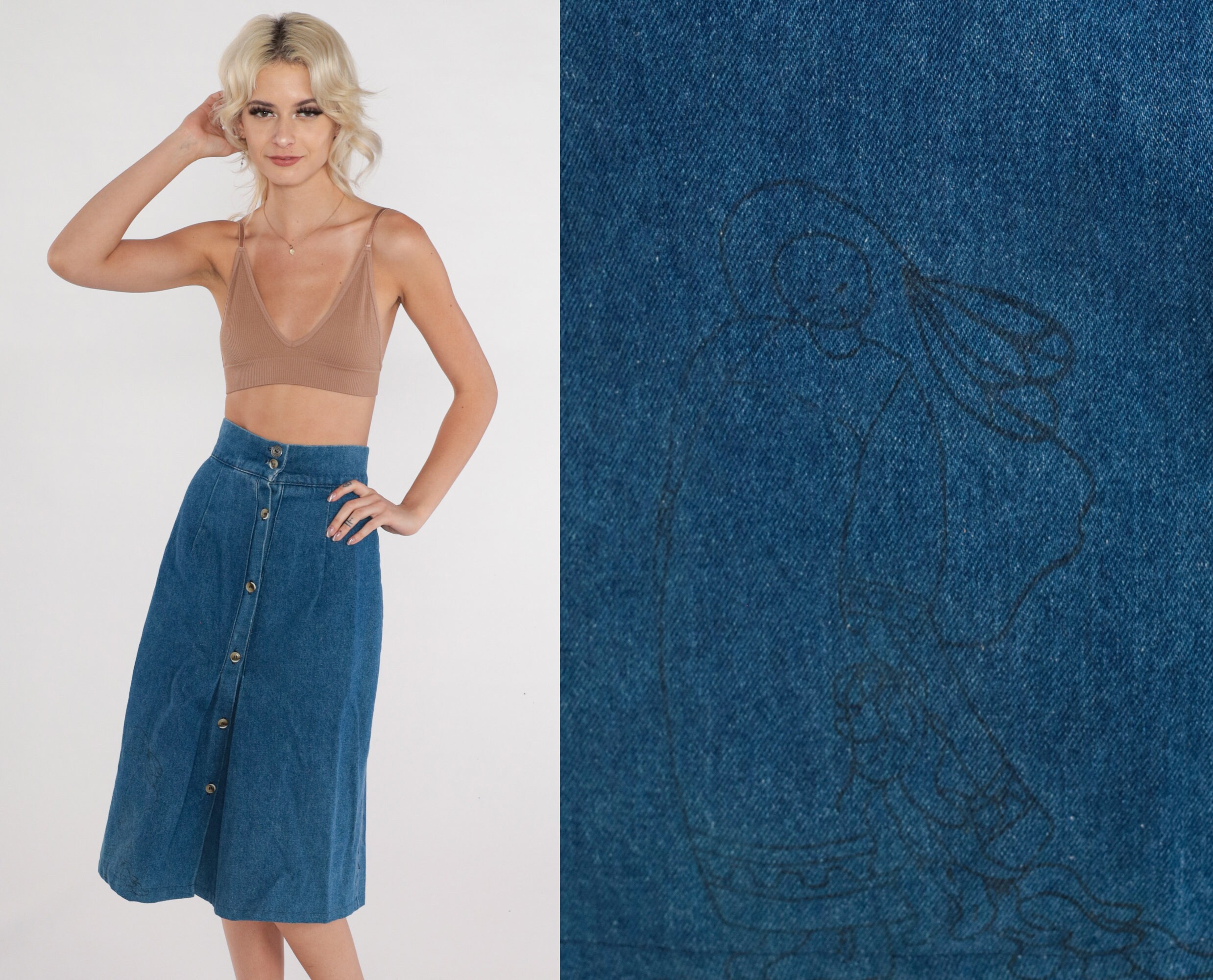 High waisted denim skater skirt hot sale