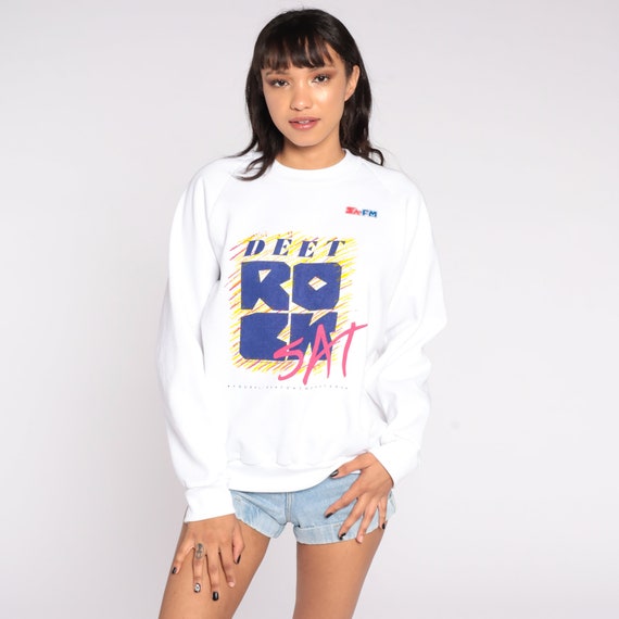 Deet Rocksat Sweatshirt 80s Australia Radio Graphic Shirt 90s Vintage Slouch Crewneck Australian Shirt Medium Large