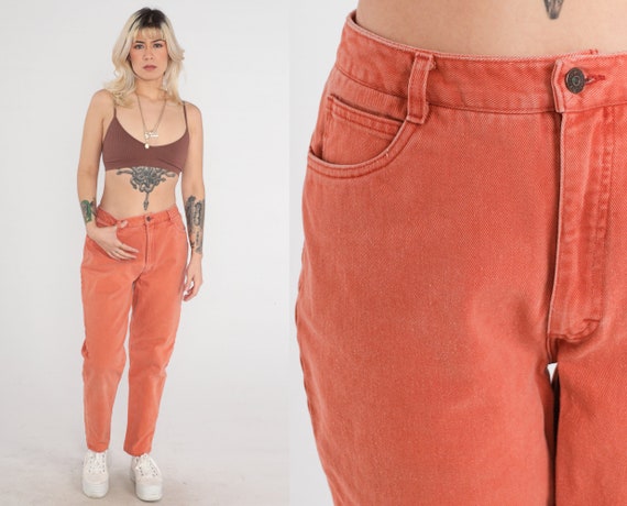 Orange Tapered Jeans 90s Mom Jeans High Waisted Rise Denim Pants Retro Basic Relaxed Streetwear Vintage 1990s Medium 31