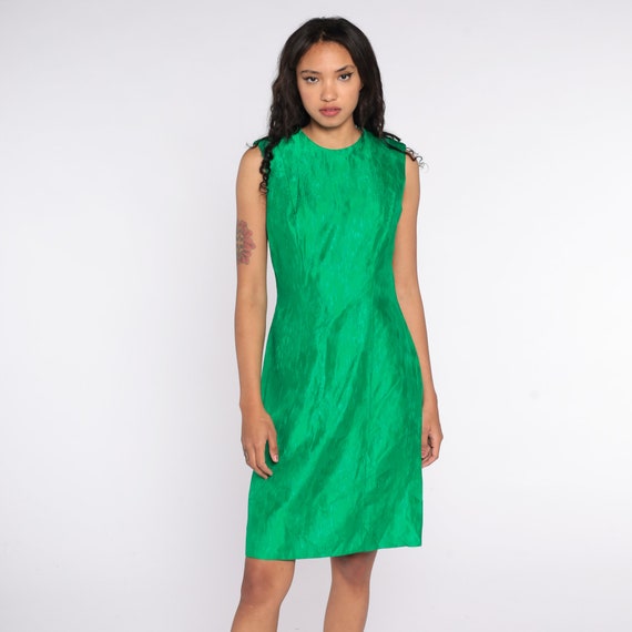60s Party Dress Green Mini Dress 1960s SHEATH Mini Cocktail Party Vintage 50s Sleeveless Mad Men Carol Craig Small