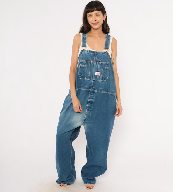 Roundhouse Denim Overalls 90s Blue Jean Bib Dungarees Baggy Wide Leg Workwear Carpenter Straight Relaxed Fit Vintage Extra Extra Large XXL