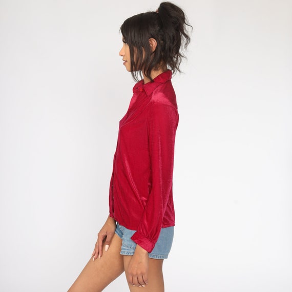 Velour Shirt Raspberry Button Up Shirt Long Sleev… - image 4