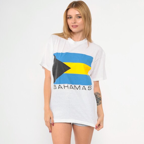Vintage 80s Bahamas T-Shirt Bahamian Flag Graphic Tee Tourist T Shirt Tropical Vacation Tshirt Travel White 1980s Sneakers Medium Large