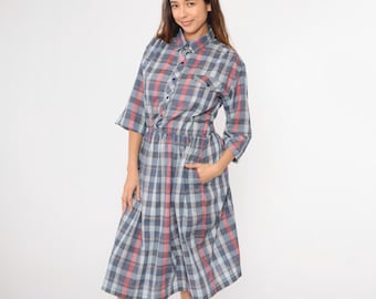 Vintage J Crew Re Imagined Navy Red Plaid Shirt Dress Cotton 8 Button Front  - Etsy