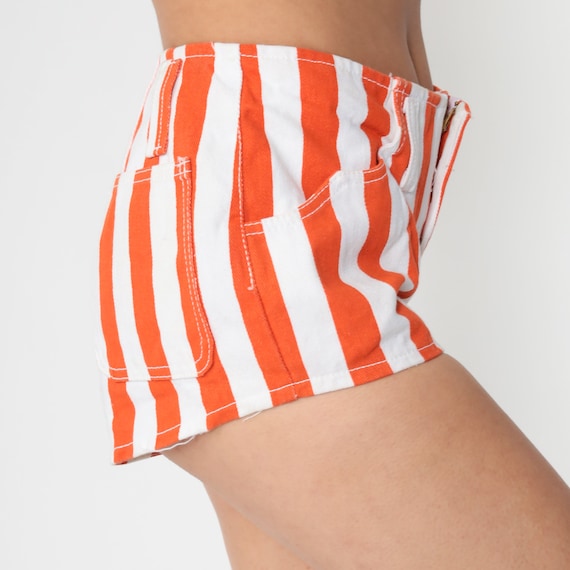 Striped Jean Shorts 80s Orange White Denim Shorts… - image 5