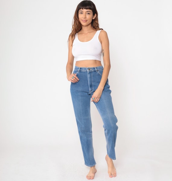Blue Jeans 80s Lee Riders High Waisted Mom Jeans Tapered Leg Vintage 1980s Cotton Poly Blend Denim Pants Medium M 30