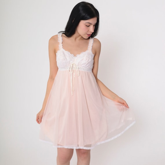 Pink Lace Nightgown 70s Olga Lingerie Mini Dress … - image 2