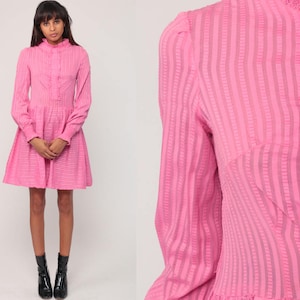 Pink Dress 60s Mod Mini Tuxedo Ruffle Twiggy Long Sleeve 1960s High Waisted Striped Vintage Party Lolita Minidress Small