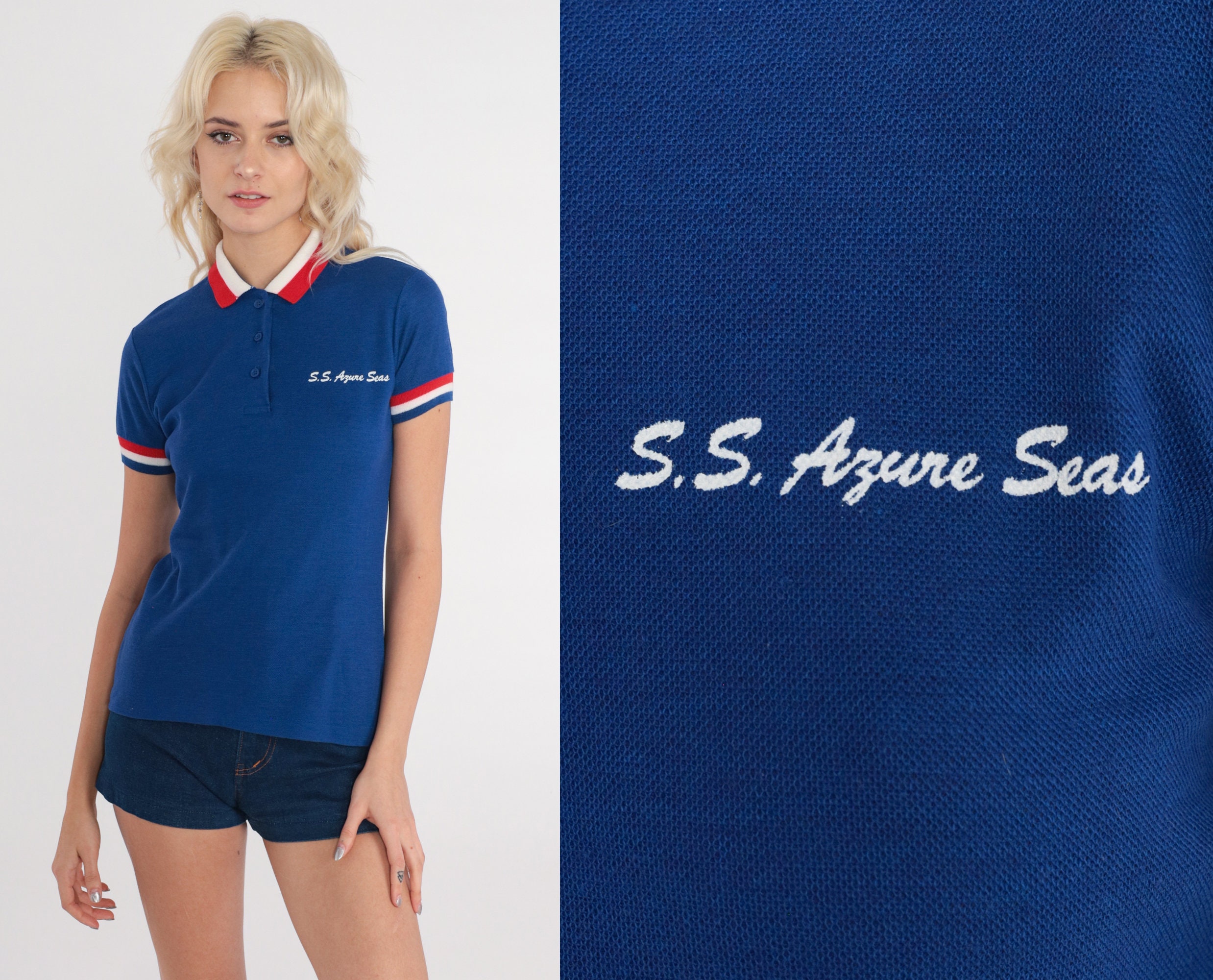 Cruise Polo Shirt 80s Blue Polo SS Azure Seas Striped Collared Shirt ...