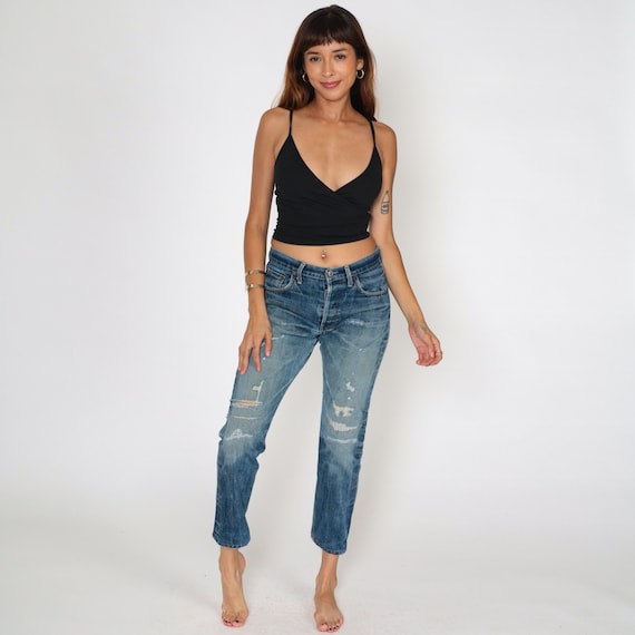 Vintage Levis Big E Selvedge Jeans Distressed Ripped Levi's Slim Fit Jeans Mid Rise Jeans 90s Jeans Denim Pants Blue 1990s Men's 29 30