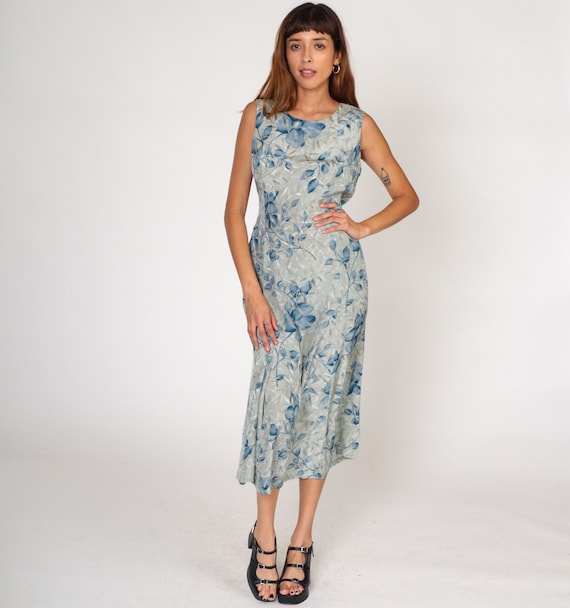 Floral Sheath Dress Y2k Embossed Midi Dress Grey … - image 2