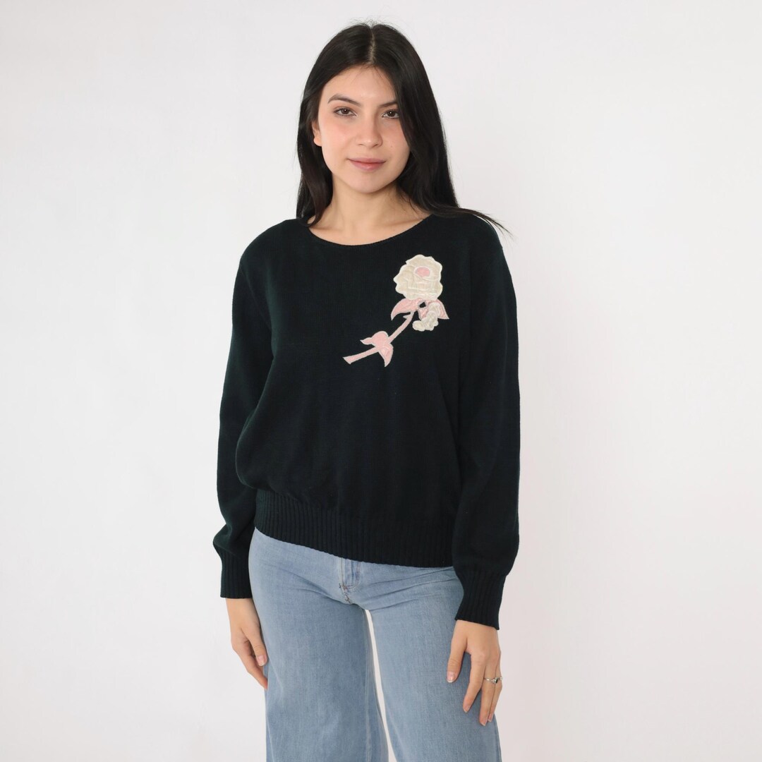 80's Pink Floral Embroidered Sweater by Rouge by Helium main image 0