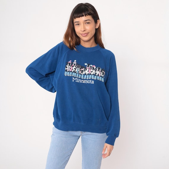 Minnesota Cow Sweatshirt 90s Blue Vintage Animal Print Funny Saying "Udder Cold" Winter Crewneck Pullover Farm Humor Cotton Extra Large XL