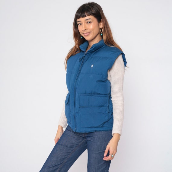 Navy Blue Puffer Vest 80s Down Fill Ski Vest Retr… - image 4