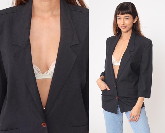 90s Black Blazer Two Button Front Professional Wo… - image 2