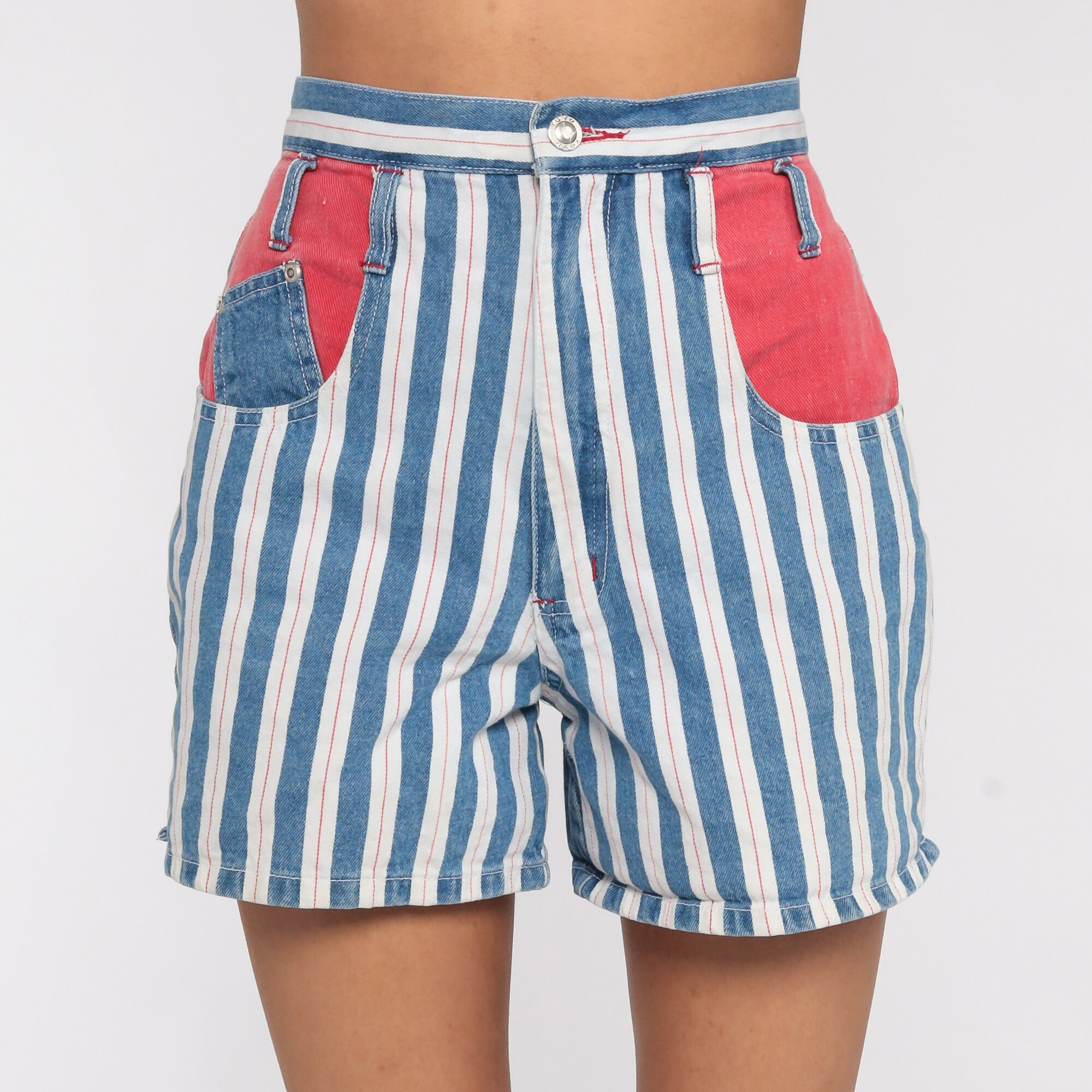 Striped Jean Shorts 90s Red White Blue Shorts Denim Shorts Etsy