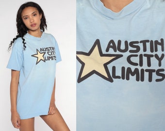 Vintage Austin City Limits Shirt Music Festival Shirt 80s TShirt Band Shirt 1980s T Shirt Graphic Distressed Baby Blue Extra Large xl
