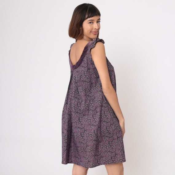 Botanical Sundress 90s Purple Velvet Trim Mini Te… - image 4