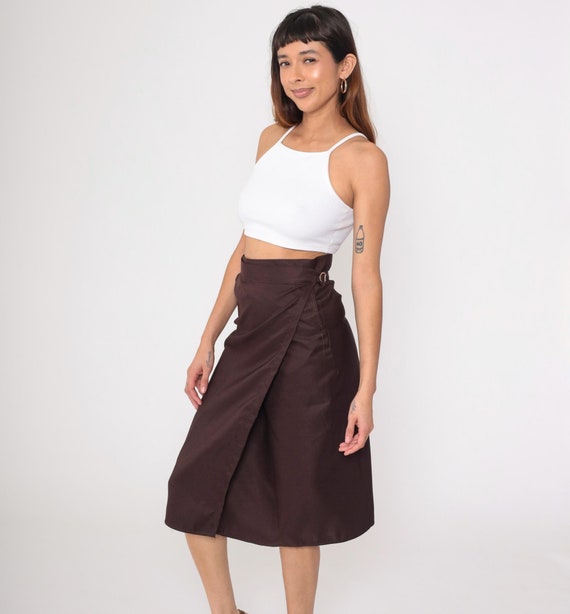 Brown Wrap Skirt Y2K High Waisted Midi Skirt Plain Boho Chic Hippie Retro Bohemian Eco Simple Basic Vintage Small Medium xs