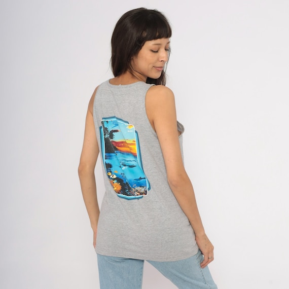 90s Speedo Tank Top Gray Heather Tropical Ocean Back Cotton Sleeveless Swim Beach Summer Graphic Tee Surf Style Grey Unisex Vintage Medium M