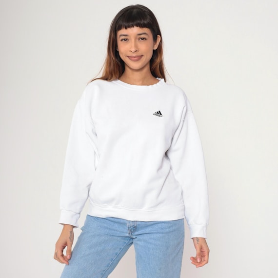 Vintage 90s Adidas Sweatshirt White Streetwear Distressed Adidas Crewneck Long Sleeve Slouchy Pullover Sportswear 1990s Sports Small