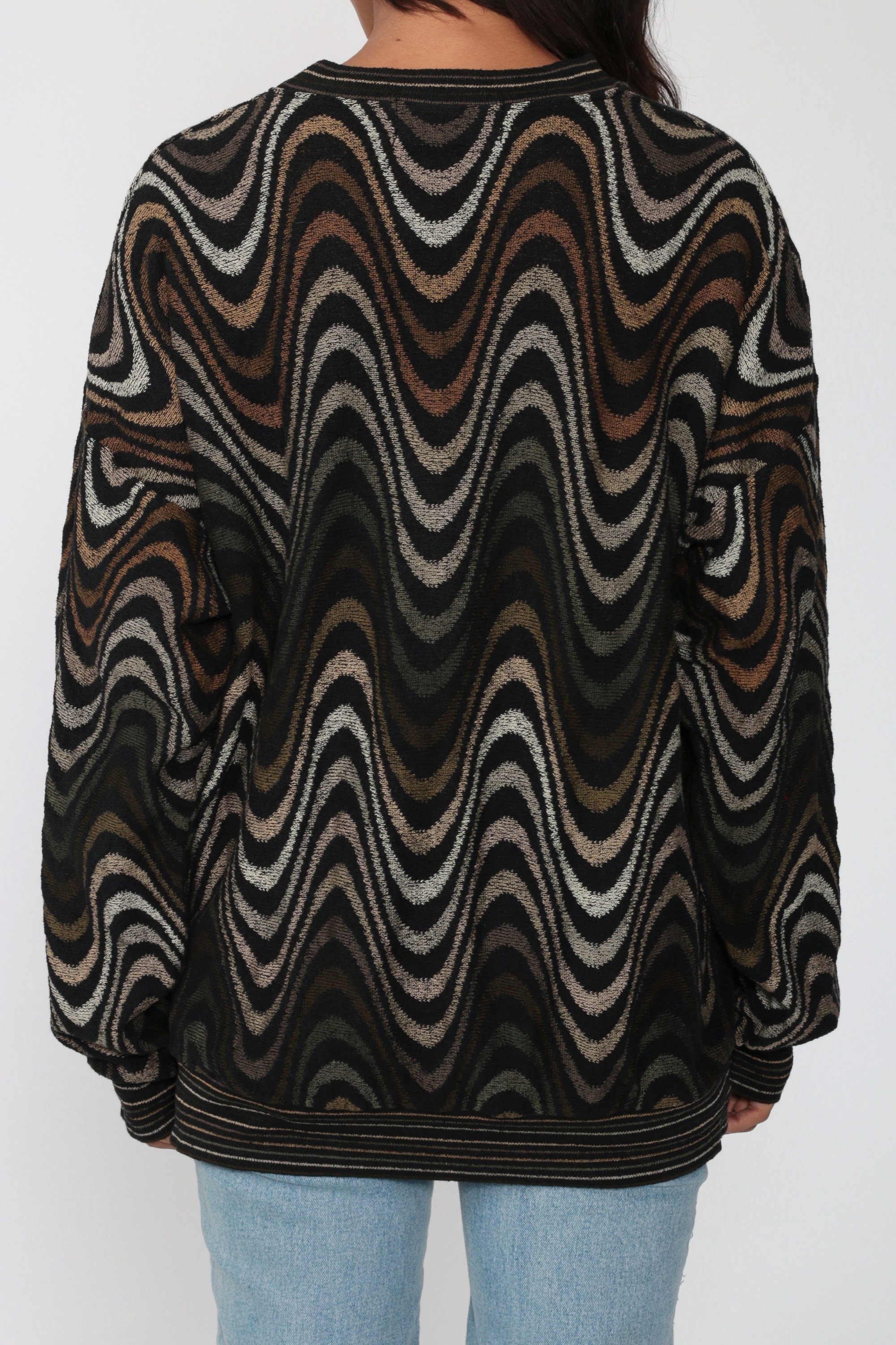 Geometric Sweater 80s CHEVRON Print Slouchy Pullover Swirl Print ...