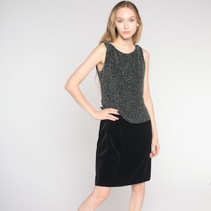 Metallic Mini Dress Y2k Party Dress Black Silver Sparkly Shift Club Glam Cocktail Formal Tank Dress Sparkly Sleeveless Vintage 00s Medium 8