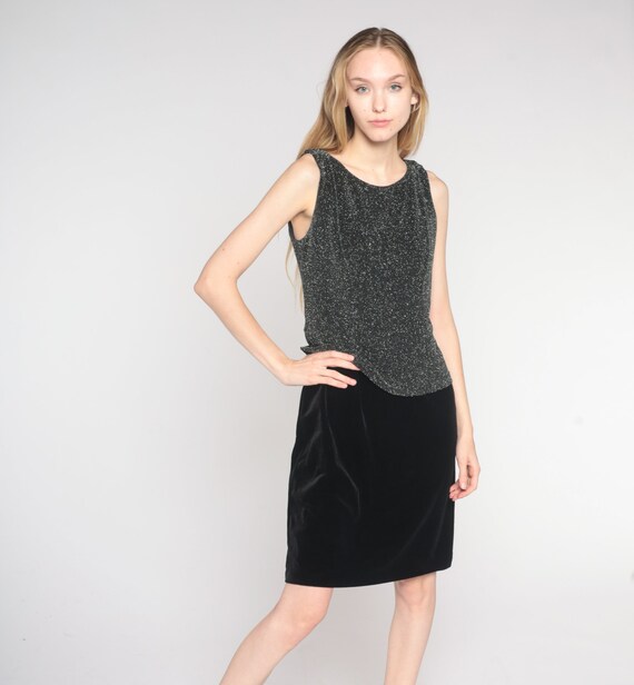 Metallic Mini Dress Y2k Party Dress Black Silver Sparkly Shift Club Glam Cocktail Formal Tank Dress Sparkly Sleeveless Vintage 00s Medium 8