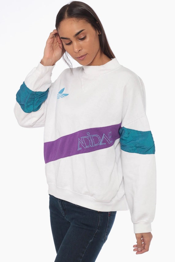 90s Adidas Crewneck Sweatshirt Sports Striped Swe… - image 2