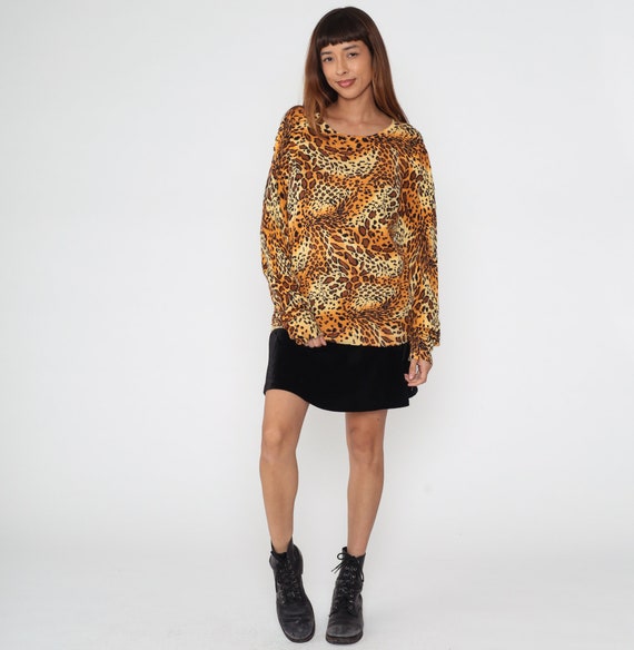 Cheetah Print Sweater Top Y2K Knit Shirt Long sle… - image 3