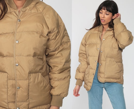Tan Puffer Coat Goose DOWN Jacket 70s Winter Coat