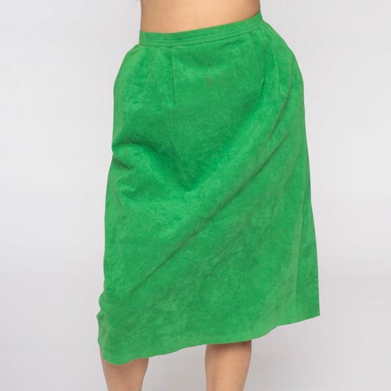 80s Pencil Skirt Green Faux Suede Skirt 1980s Vin… - image 3