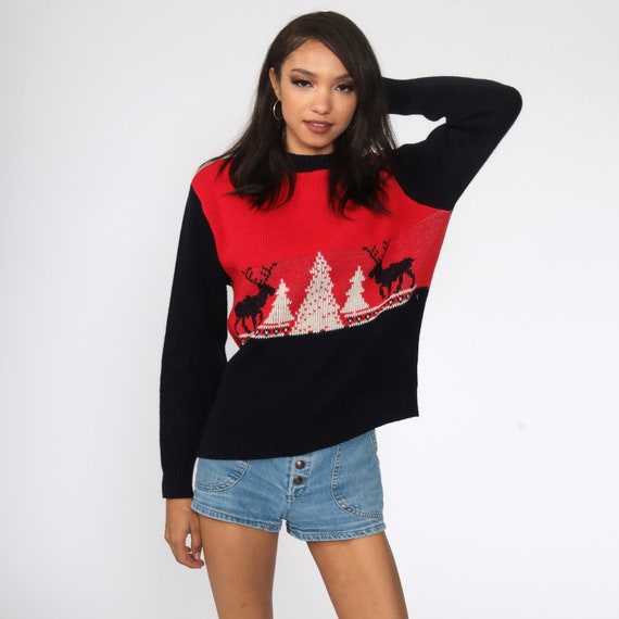 Reindeer Sweater 80s Christmas Tree Sweater Vinta… - image 2